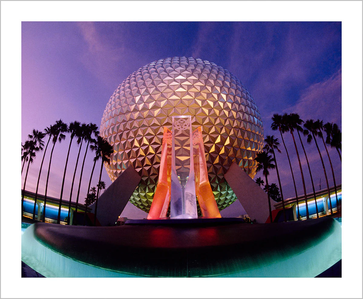 "Spaceship Earth at Dusk" from Disney Photo Archives