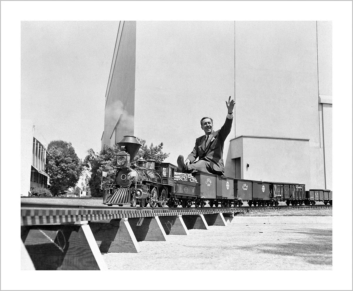 "Walt on Miniature Train" from Disney Photo Archives
